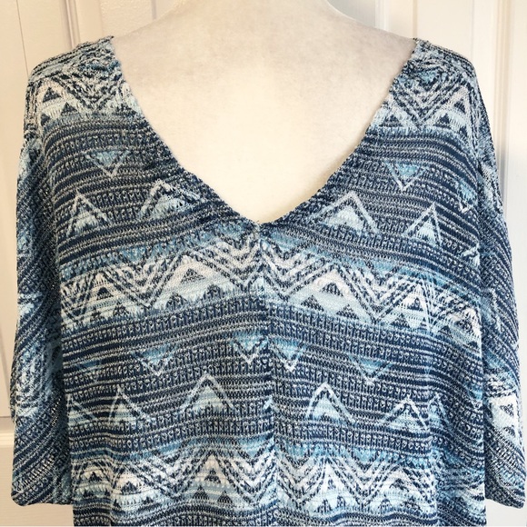 Almost Famous Blue Boho Tribal Print Fringe Poncho Top XL - Picture 14 of 16